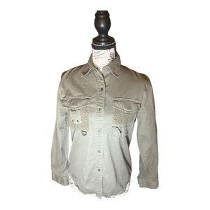 Lauren Ralph Lauren Olive Utility Shirt Petite Small Military Style shirt